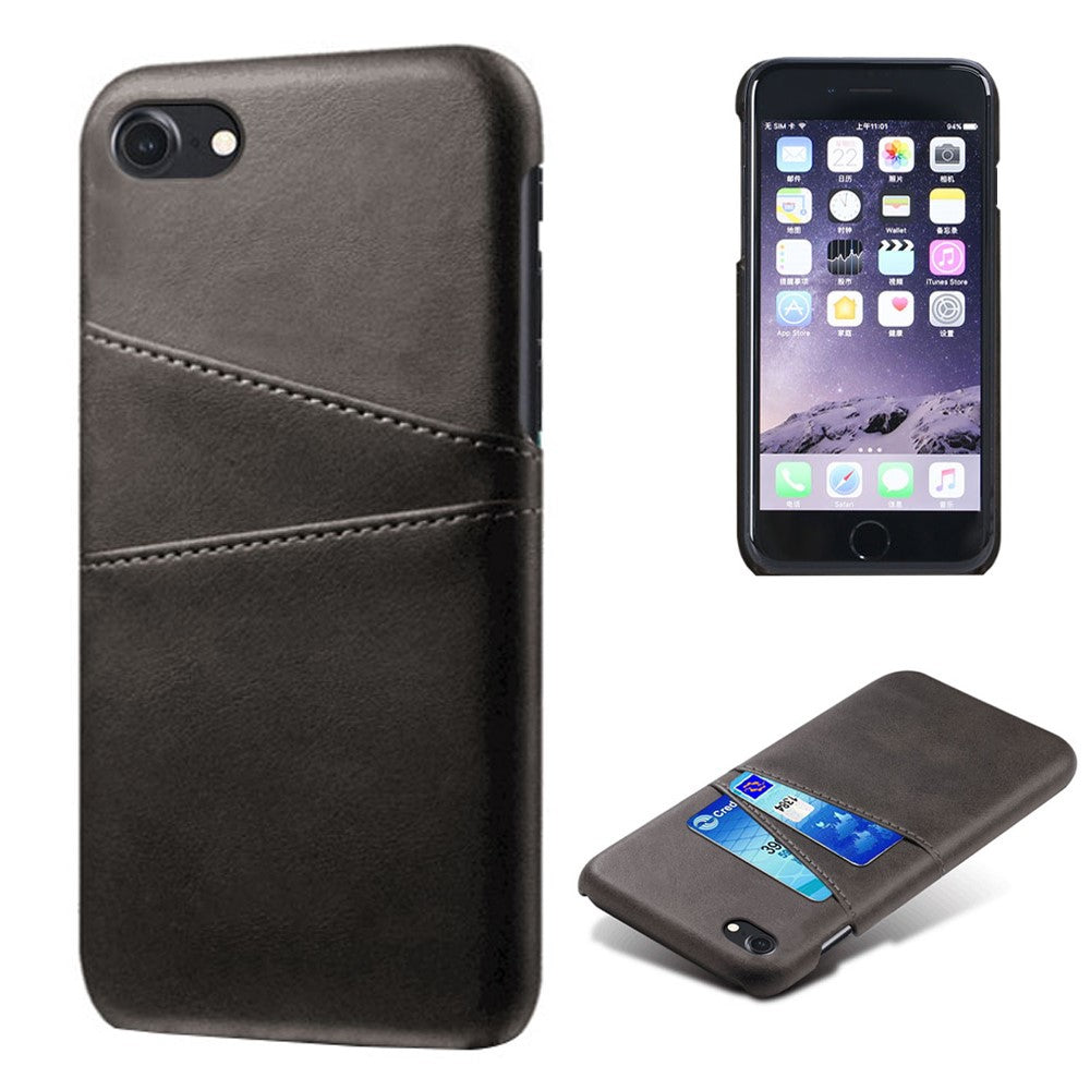 Double Card Slots Case for iPhone 8 / 7 / SE (2022) / SE (2020) 4.7 inch, PU Leather Coated PC Hard Shell Back Cover