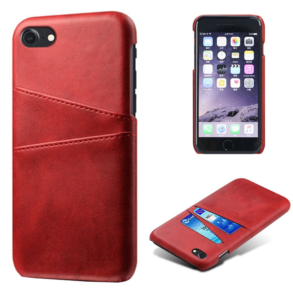 Double Card Slots Case for iPhone 8 / 7 / SE (2022) / SE (2020) 4.7 inch, PU Leather Coated PC Hard Shell Back Cover