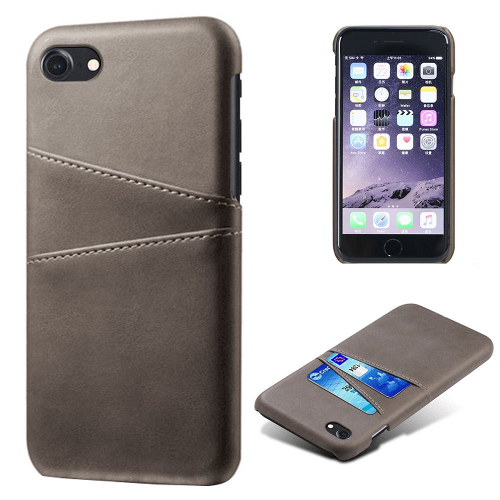 Double Card Slots Case for iPhone 8 / 7 / SE (2022) / SE (2020) 4.7 inch, PU Leather Coated PC Hard Shell Back Cover