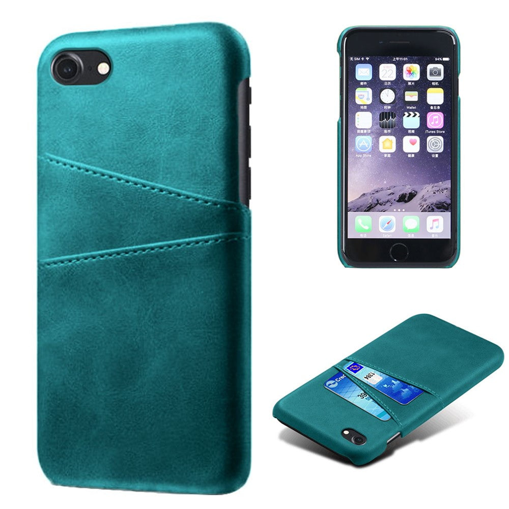 Double Card Slots Case for iPhone 8 / 7 / SE (2022) / SE (2020) 4.7 inch, PU Leather Coated PC Hard Shell Back Cover