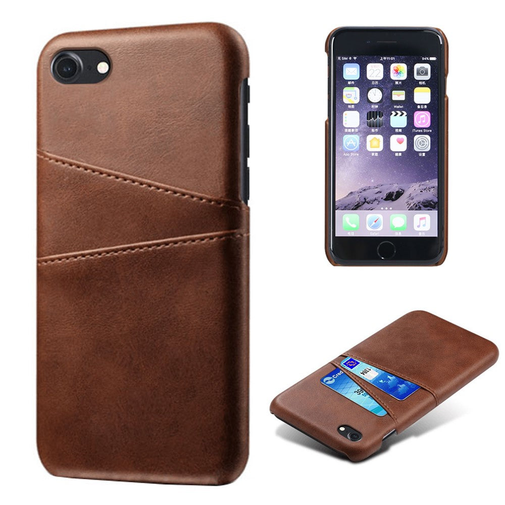 Double Card Slots Case for iPhone 8 / 7 / SE (2022) / SE (2020) 4.7 inch, PU Leather Coated PC Hard Shell Back Cover