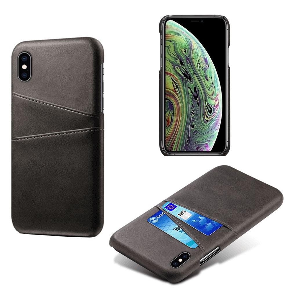 Dual Card Slots PU Leather Coated PC Case for iPhone XS Max 6.5 inch