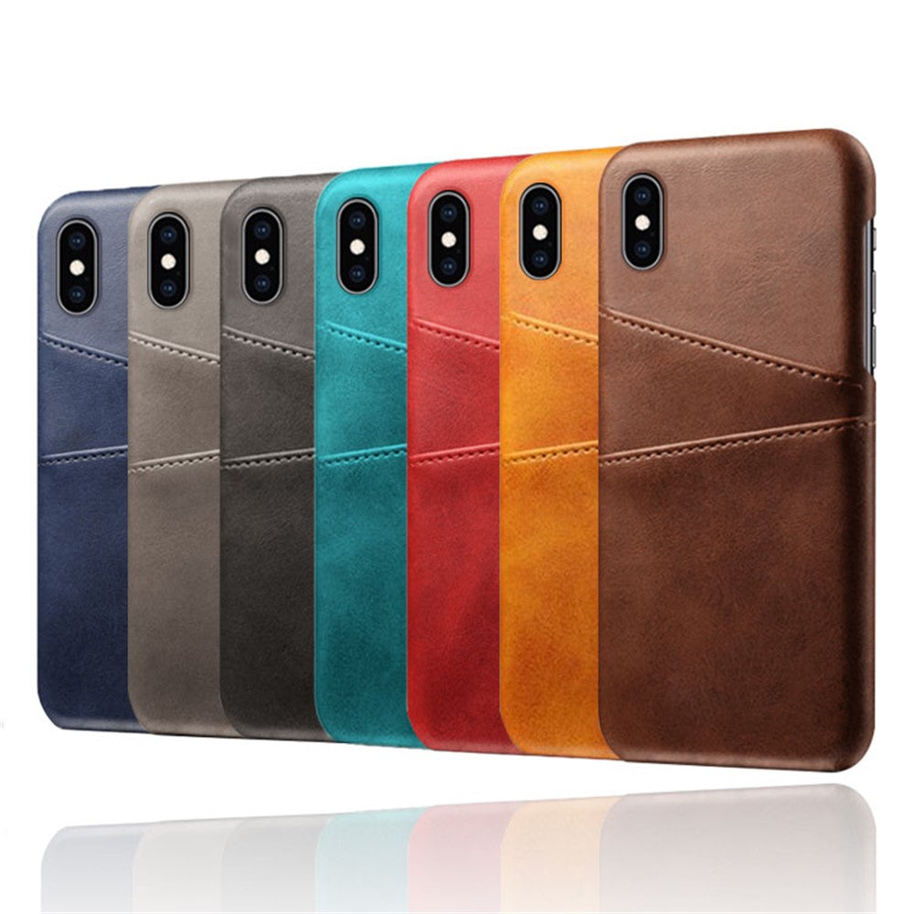 Dual Card Slots PU Leather Coated PC Case for iPhone XS Max 6.5 inch