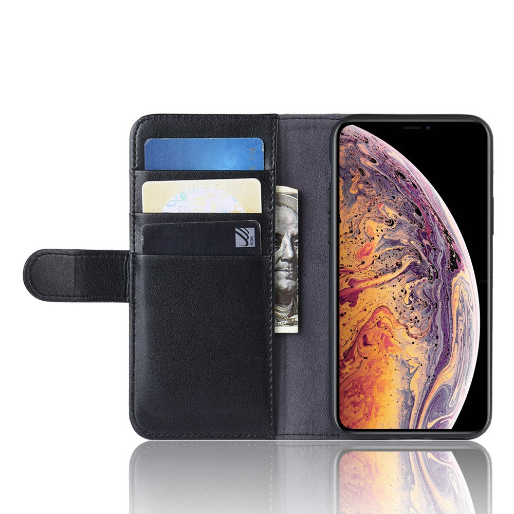 Til iPhone 11 Pro Max Telefonetuier Ægte Spaltlæder Pung Mobilcover Stander