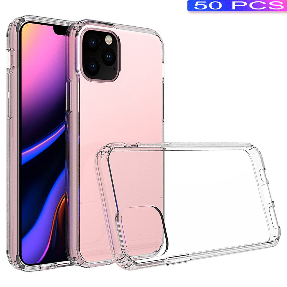 50Pcs/Pack Clear Acrylic + TPU Hybrid Back Case for iPhone 11 Pro 5.8 inch (2019)- Transparent