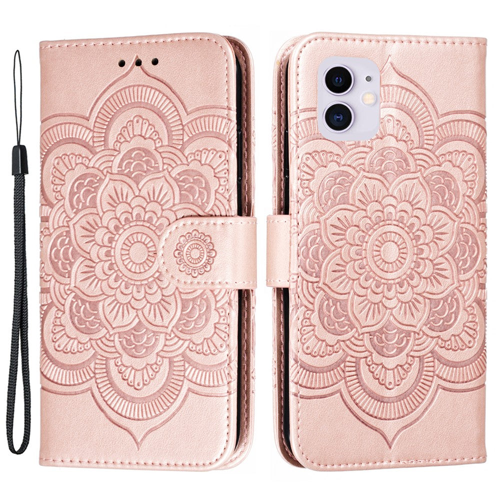 Imprinted Sun Mandala Flower Pattern Leather Wallet Casing for iPhone 11 6.1 inch (2019)
