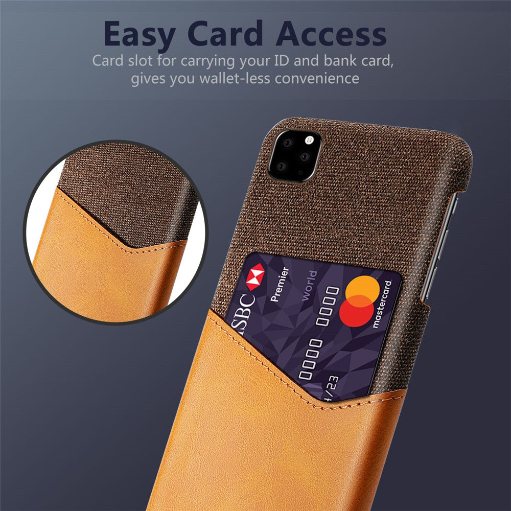 Card Pocket Holder Phone Case for iPhone 11 6.1 inch, PC + PU + Cloth Hybrid Back Cover