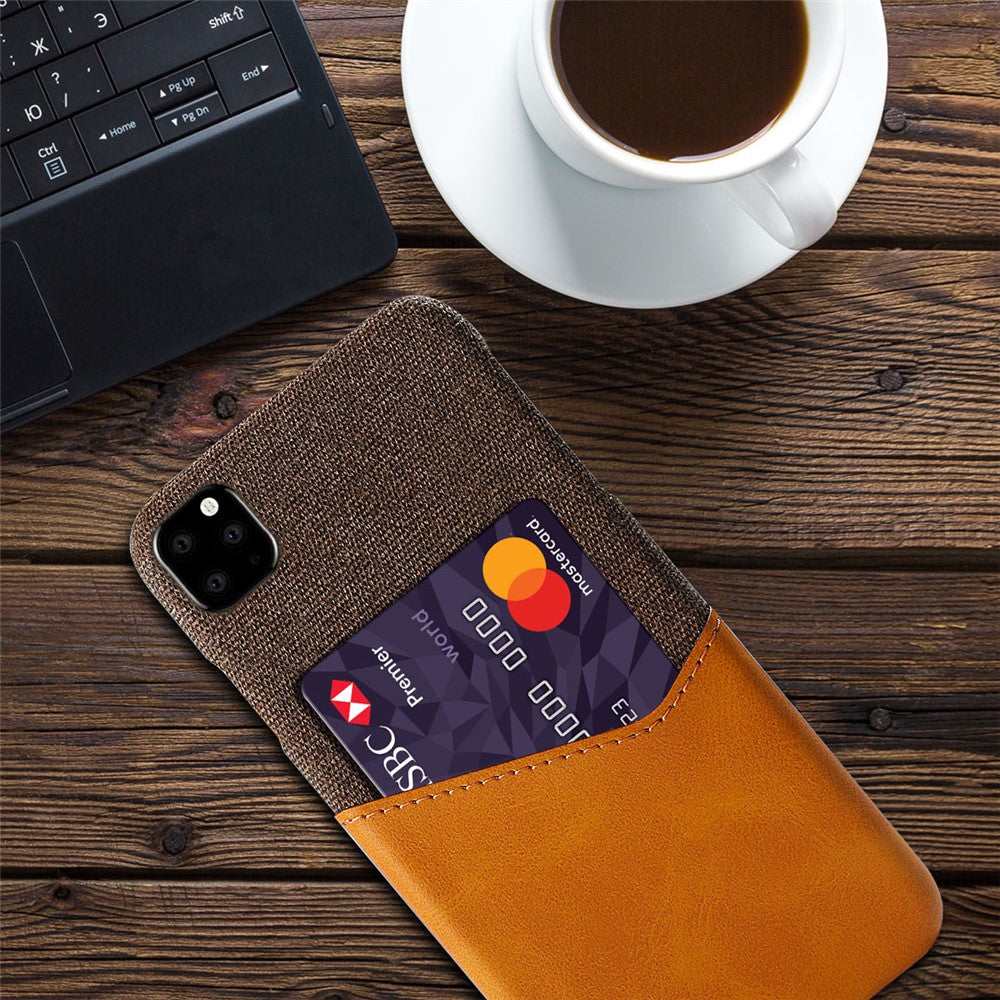Card Pocket Holder Phone Case for iPhone 11 6.1 inch, PC + PU + Cloth Hybrid Back Cover