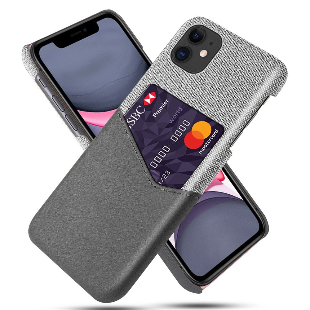 Card Pocket Holder Phone Case for iPhone 11 6.1 inch, PC + PU + Cloth Hybrid Back Cover