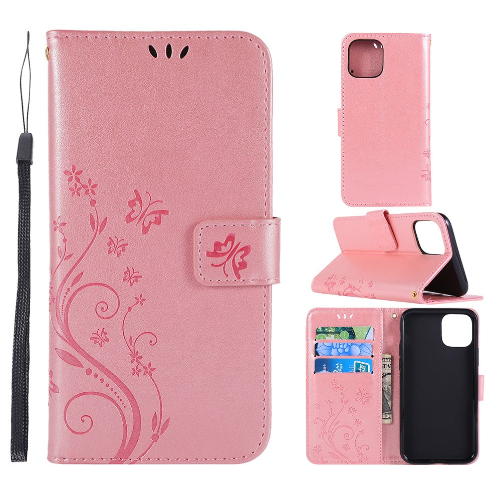 Præg sommerfugleblomster læder mobiltelefoncover til iPhone 11 Pro Max 6,5 tommer (2019)