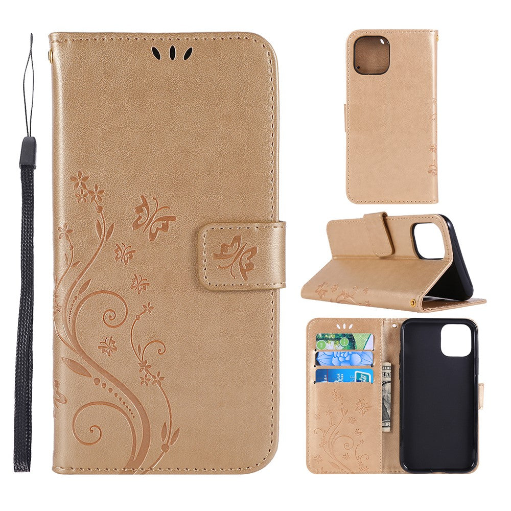 Præg sommerfugleblomster læder mobiltelefoncover til iPhone 11 Pro Max 6,5 tommer (2019)