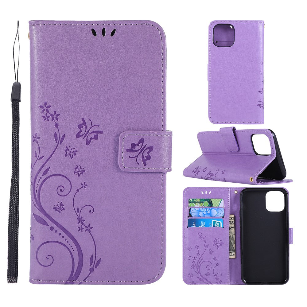 Imprint Butterfly Læderpung Mobilcover til iPhone 11 Pro 5,8 tommer (2019)