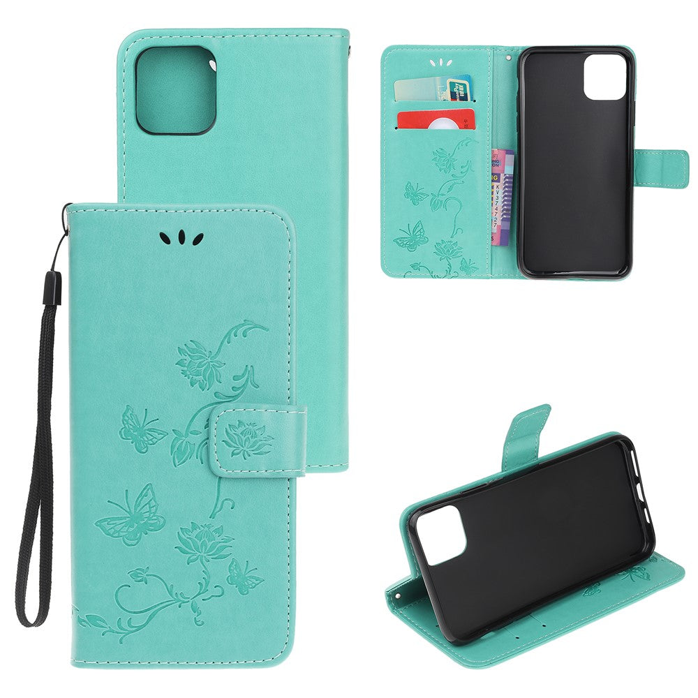Imprint Butterfly Flowers Leather Wallet Phone Case for iPhone 11 6.1 inch (2019)