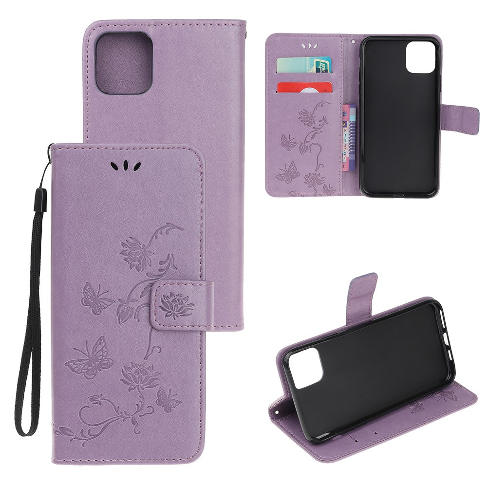 Imprint Butterfly Flowers Leather Wallet Phone Case for iPhone 11 6.1 inch (2019)
