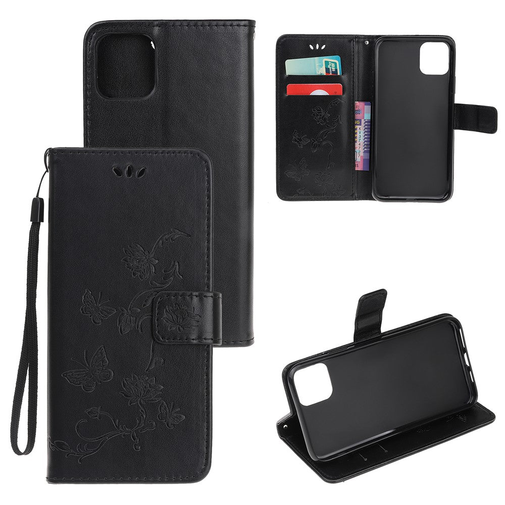 Imprint Butterfly Flowers Leather Wallet Phone Case for iPhone 11 6.1 inch (2019)