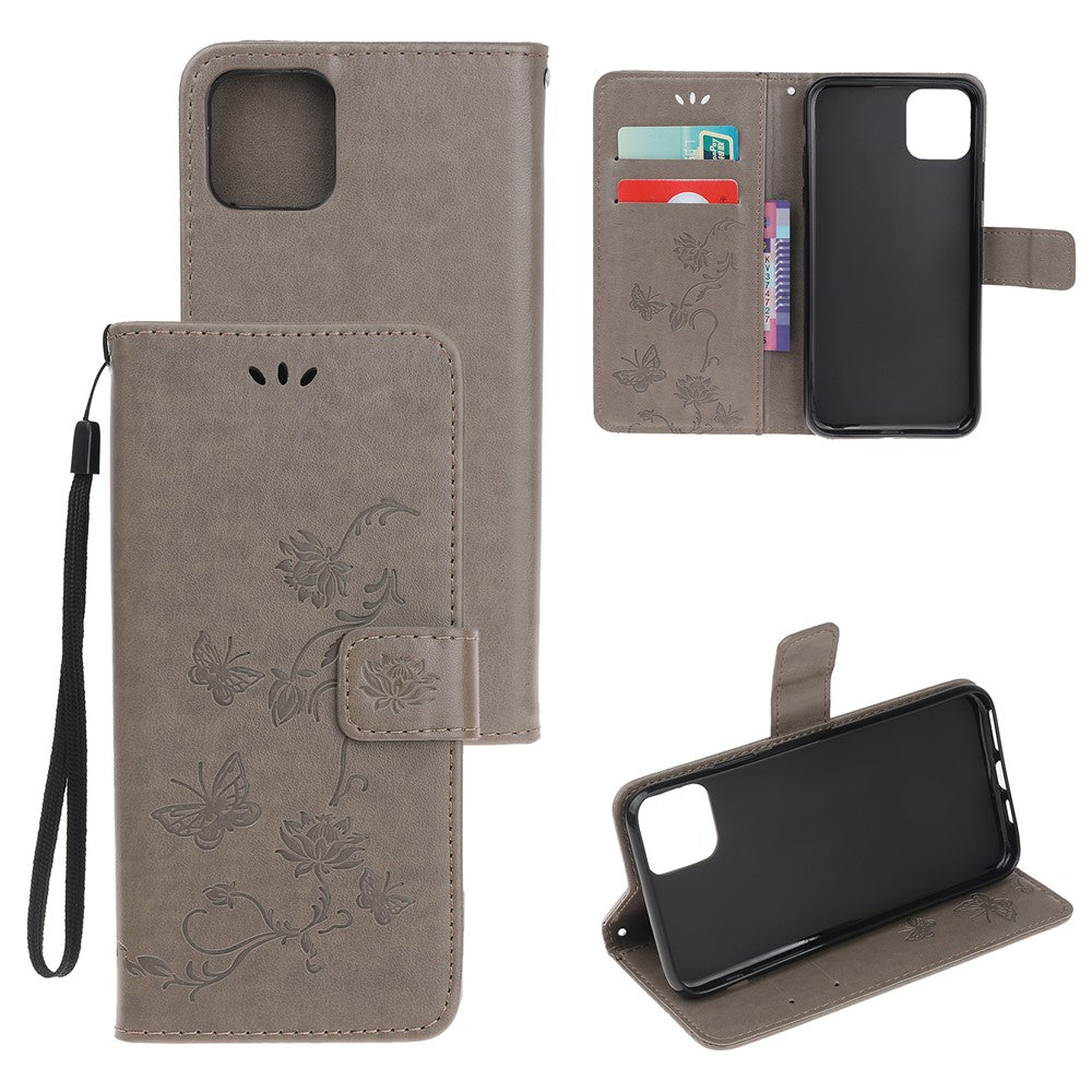Imprint Butterfly Flowers Leather Wallet Phone Case for iPhone 11 6.1 inch (2019)