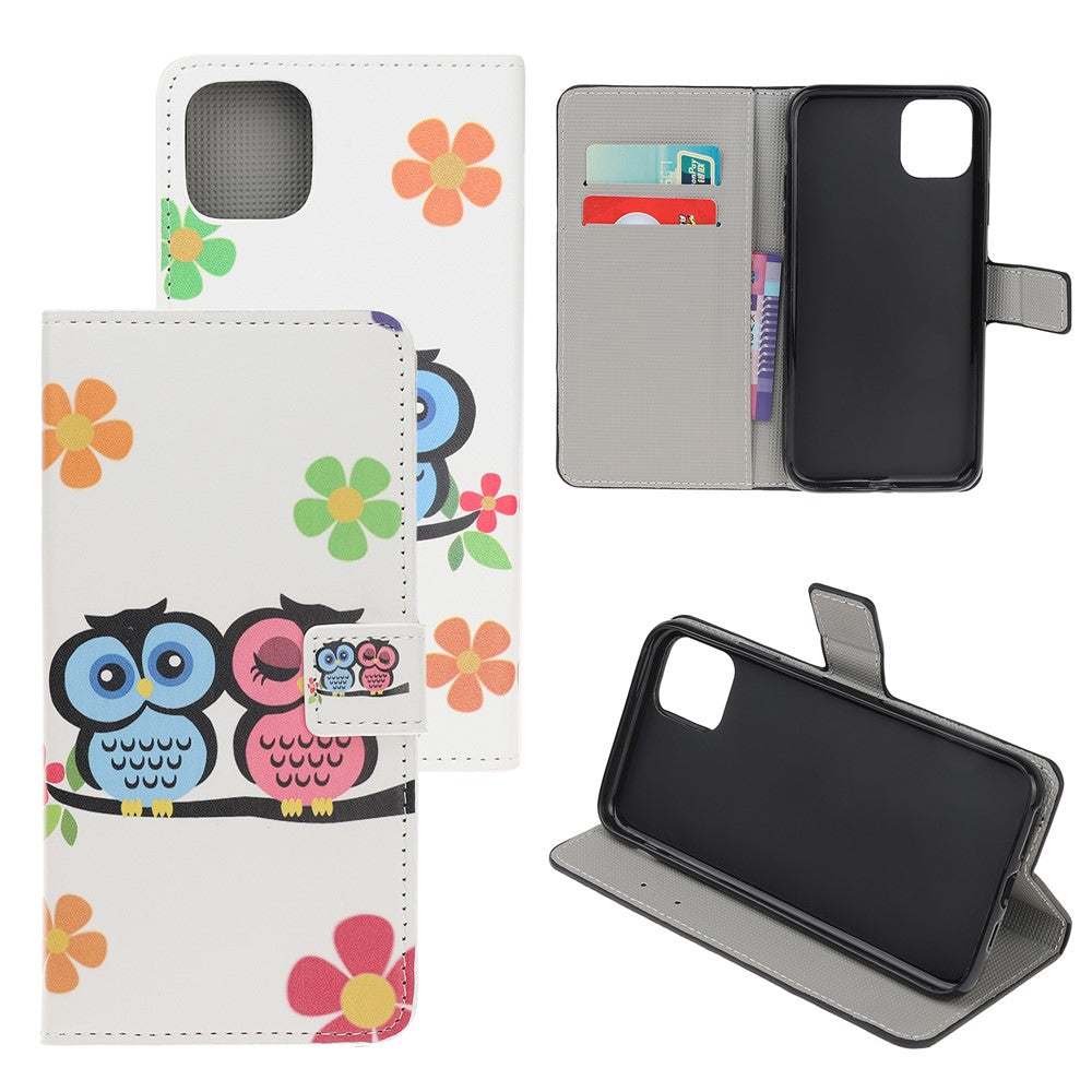 Mønsterprintet tegnebogs-etui i læder med standerfunktion til iPhone 11 6.1 tommer (2019)