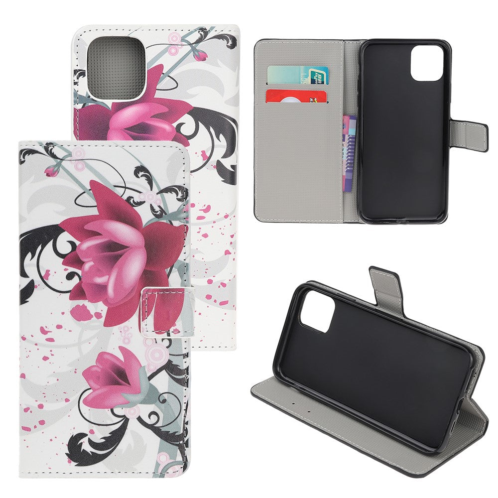Mønsterprintet tegnebogs-etui i læder med standerfunktion til iPhone 11 6.1 tommer (2019)