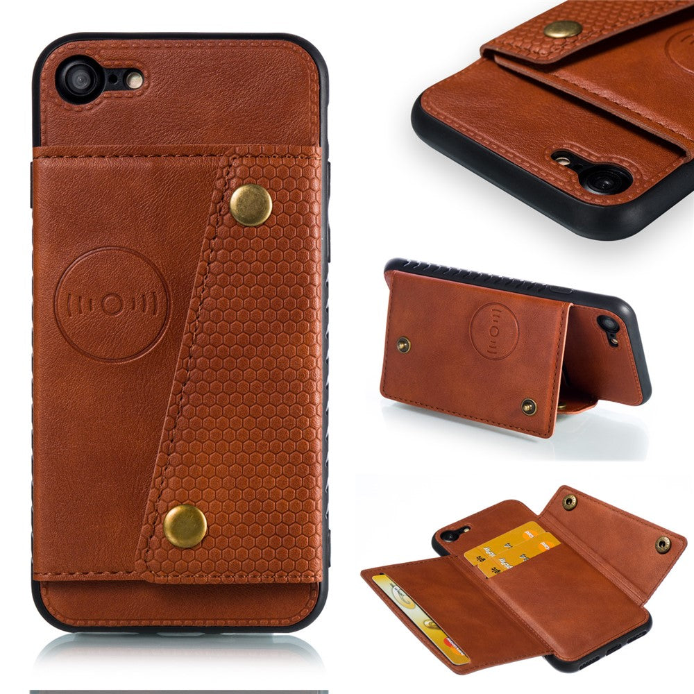 Støtteben Kortlomme PU Læderbelagt TPU-etui [Indbygget Magnetisk Plade til Bil] til iPhone 8/7/SE (2020)/SE (2022)