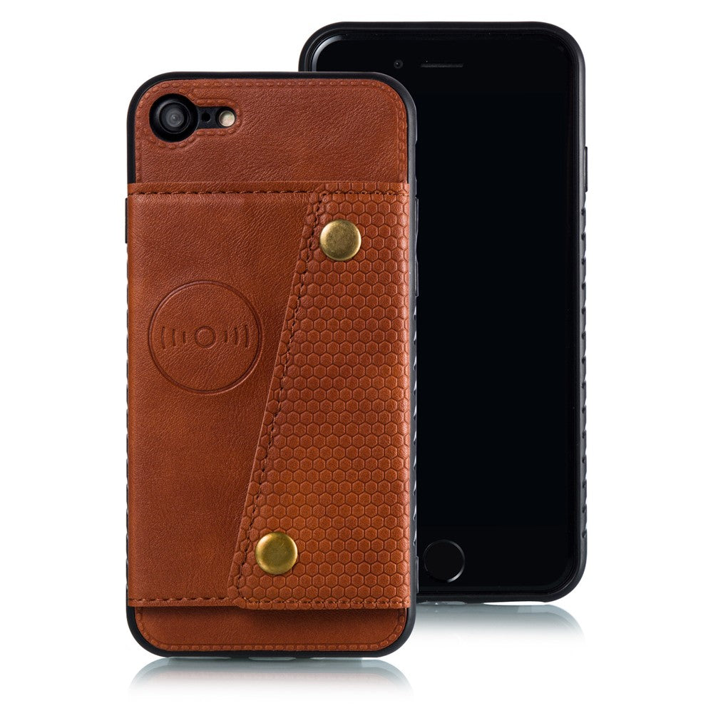 Støtteben Kortlomme PU Læderbelagt TPU-etui [Indbygget Magnetisk Plade til Bil] til iPhone 8/7/SE (2020)/SE (2022)