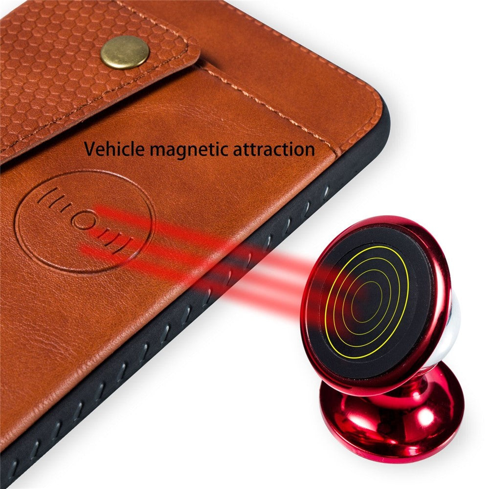 Støtteben Kortlomme PU Læderbelagt TPU-etui [Indbygget Magnetisk Plade til Bil] til iPhone 8/7/SE (2020)/SE (2022)