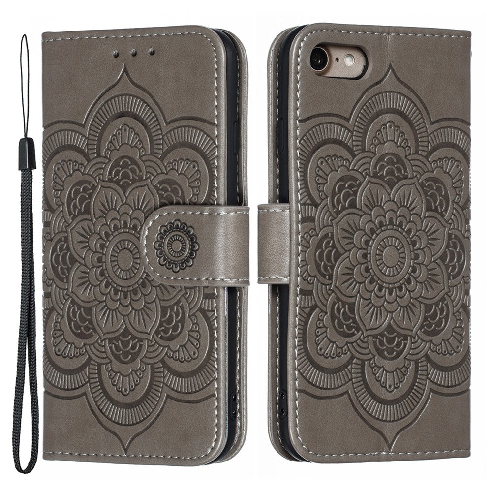 Imprint Mandala Flower Wallet Stand PU Leather Case for iPhone SE (2020)/SE (2022)/8/7 4.7 inch