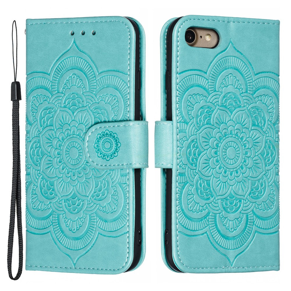 Imprint Mandala Flower Wallet Stand PU Leather Case for iPhone SE (2020)/SE (2022)/8/7 4.7 inch