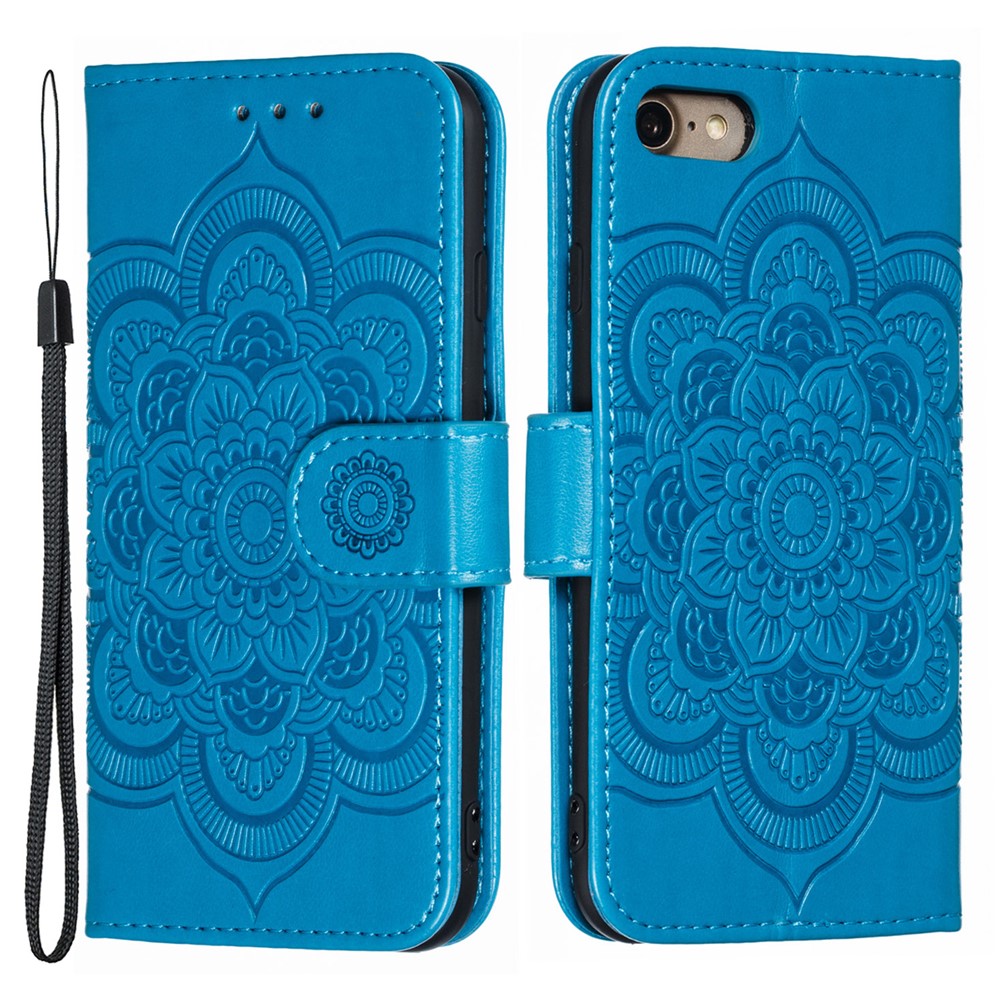 Imprint Mandala Flower Wallet Stand PU Leather Case for iPhone SE (2020)/SE (2022)/8/7 4.7 inch