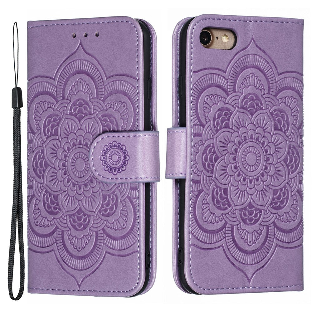 Imprint Mandala Flower Wallet Stand PU Leather Case for iPhone SE (2020)/SE (2022)/8/7 4.7 inch