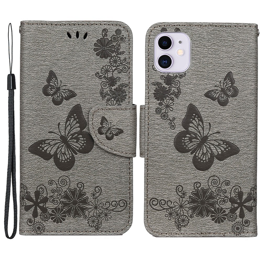 Imprint Butterfly Flower Leather Wallet Case for iPhone 11 6.1 inch (2019) with Foldable Stand