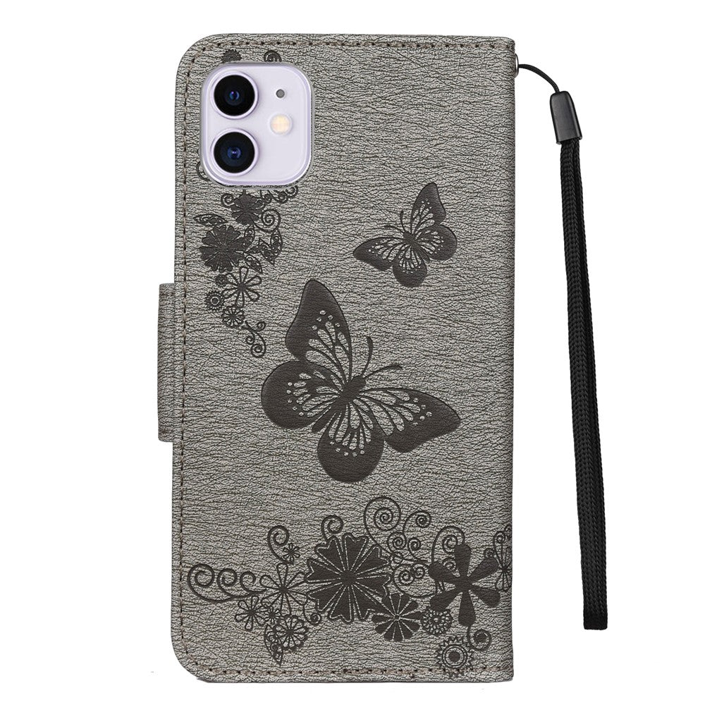 Imprint Butterfly Flower Leather Wallet Case for iPhone 11 6.1 inch (2019) with Foldable Stand