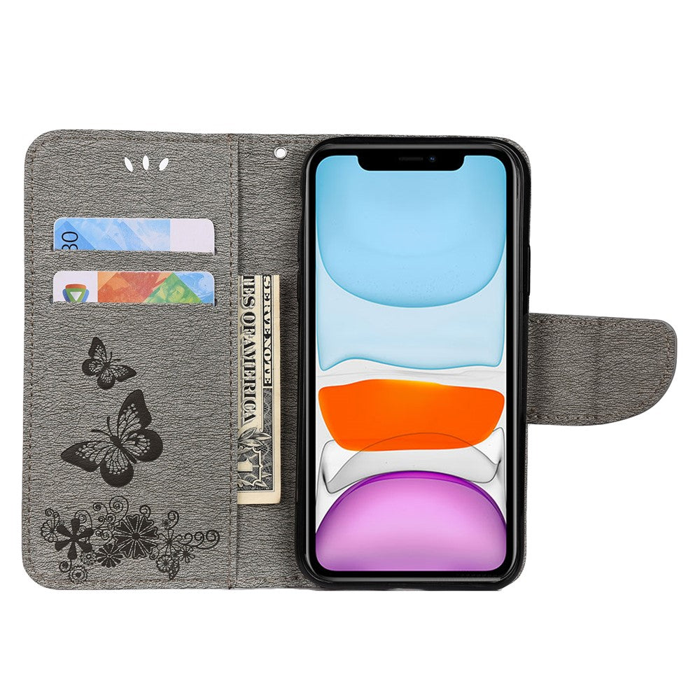Imprint Butterfly Flower Leather Wallet Case for iPhone 11 6.1 inch (2019) with Foldable Stand