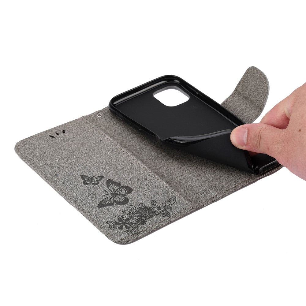Imprint Butterfly Flower Leather Wallet Case for iPhone 11 6.1 inch (2019) with Foldable Stand