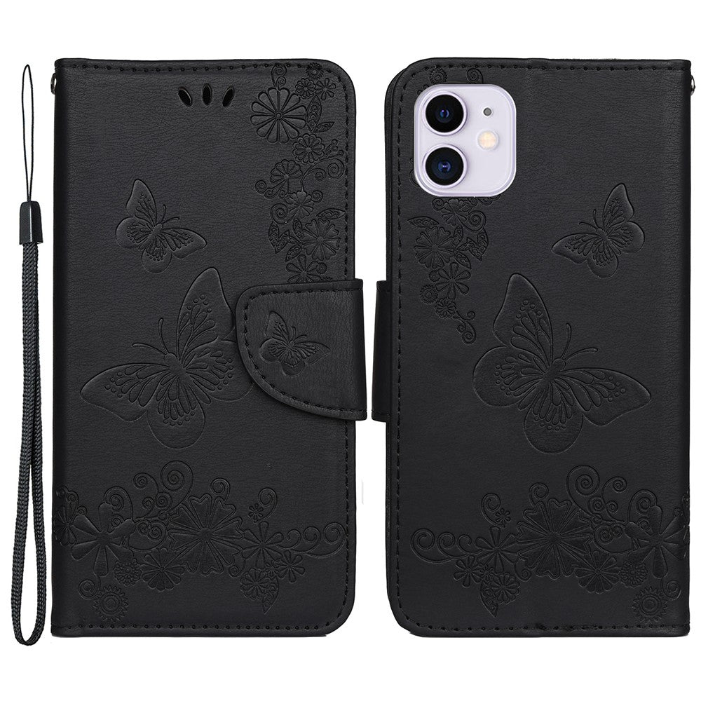 Imprint Butterfly Flower Leather Wallet Case for iPhone 11 6.1 inch (2019) with Foldable Stand