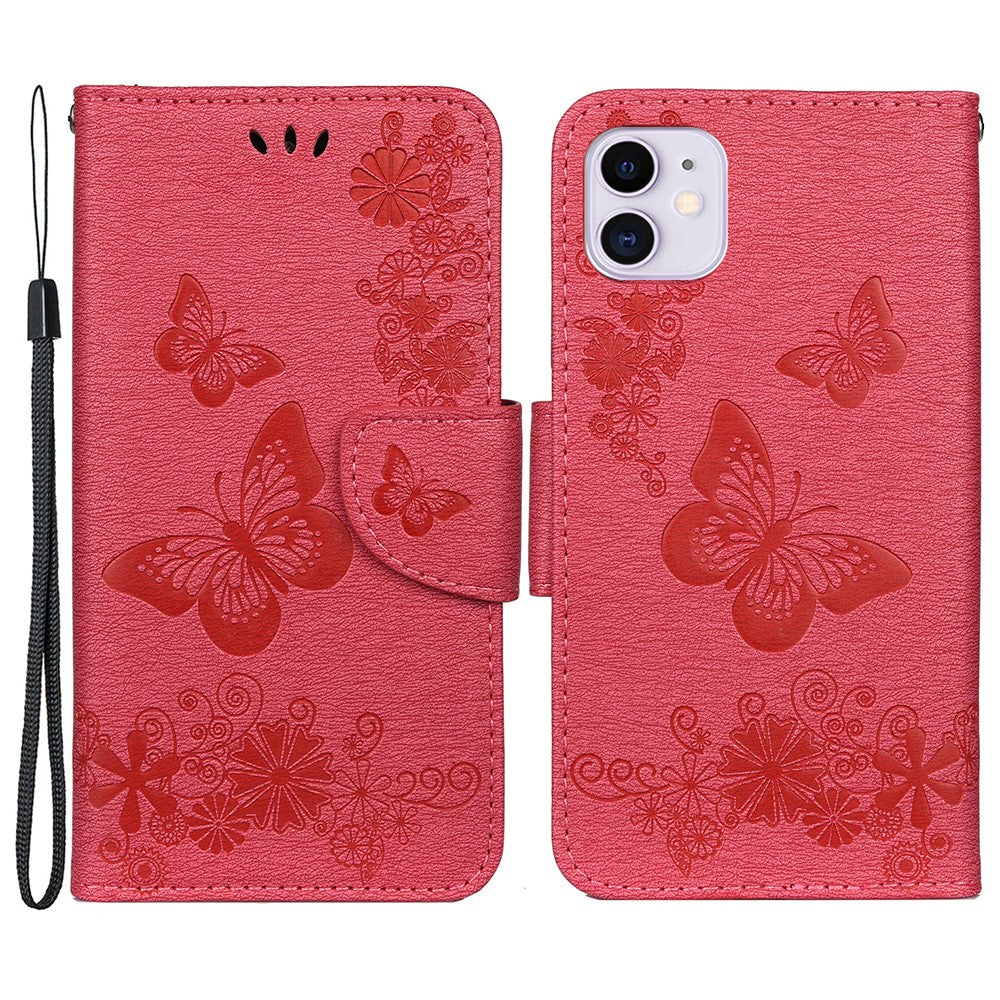 Imprint Butterfly Flower Leather Wallet Case for iPhone 11 6.1 inch (2019) with Foldable Stand