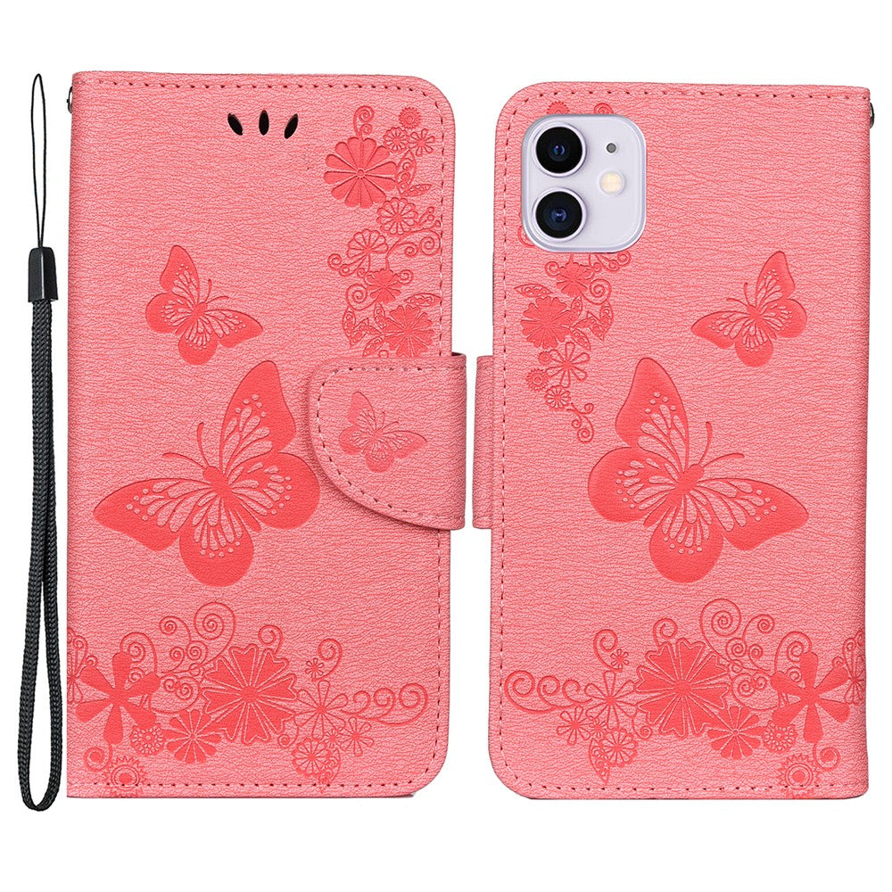 Imprint Butterfly Flower Leather Wallet Case for iPhone 11 6.1 inch (2019) with Foldable Stand