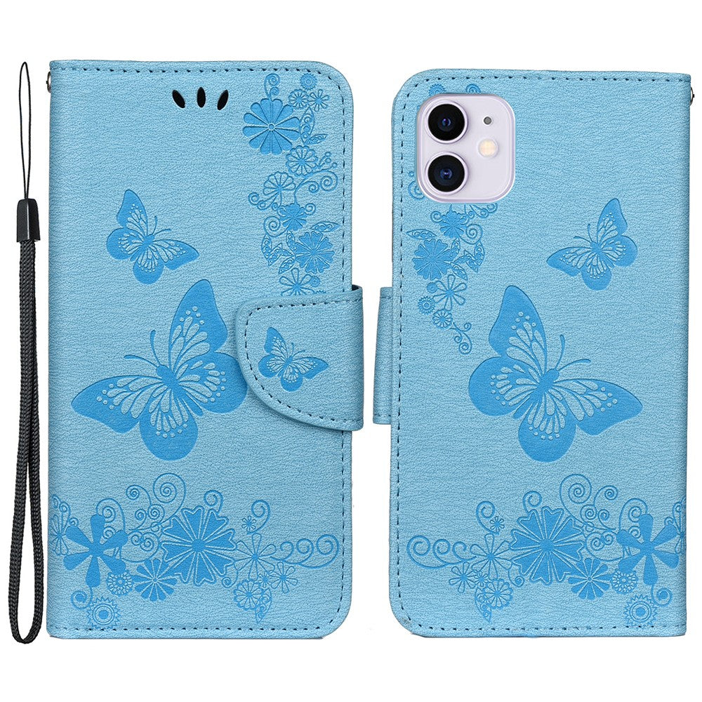 Imprint Butterfly Flower Leather Wallet Case for iPhone 11 6.1 inch (2019) with Foldable Stand