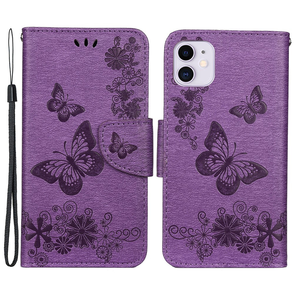 Imprint Butterfly Flower Leather Wallet Case for iPhone 11 6.1 inch (2019) with Foldable Stand
