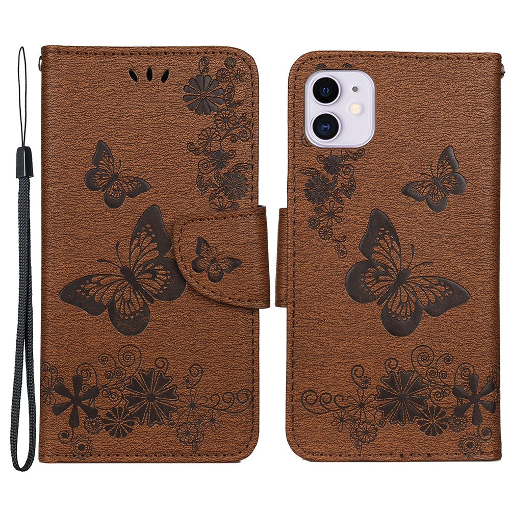 Imprint Butterfly Flower Leather Wallet Case for iPhone 11 6.1 inch (2019) with Foldable Stand
