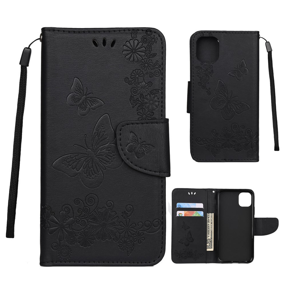 Läderplånboksfodral med fjärilsmotiv och blommotiv för iPhone 11 Pro 5,8 tum (2019)