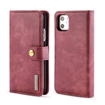 DG.MING Stylish Anti-fingerprint Easy Detechable Split Leather Wallet Flip Folio Case Stand Shockproof PC Inner Cover for iPhone 11 6.1 inch (2019)