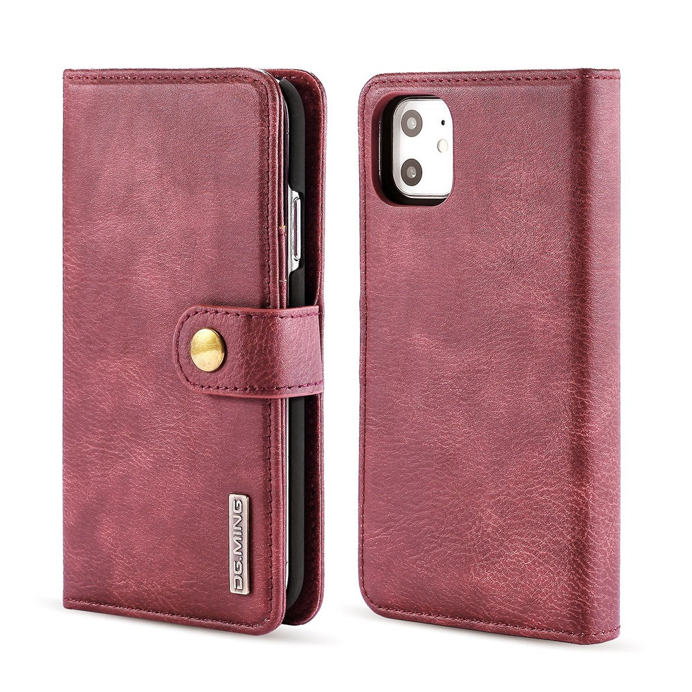 DG.MING Stylish Anti-fingerprint Easy Detechable Split Leather Wallet Flip Folio Case Stand Shockproof PC Inner Cover for iPhone 11 6.1 inch (2019)