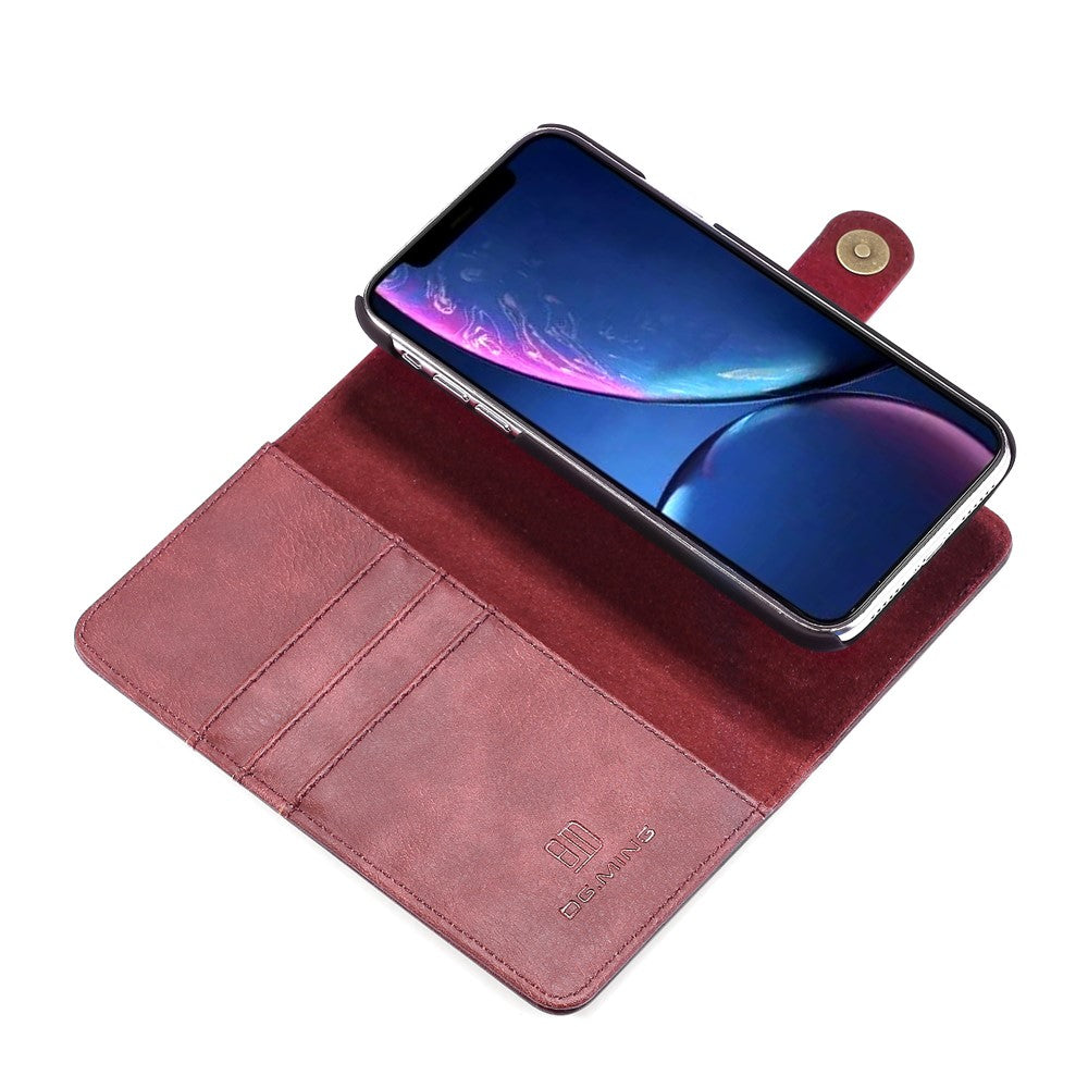 DG.MING Stylish Anti-fingerprint Easy Detechable Split Leather Wallet Flip Folio Case Stand Shockproof PC Inner Cover for iPhone 11 6.1 inch (2019)