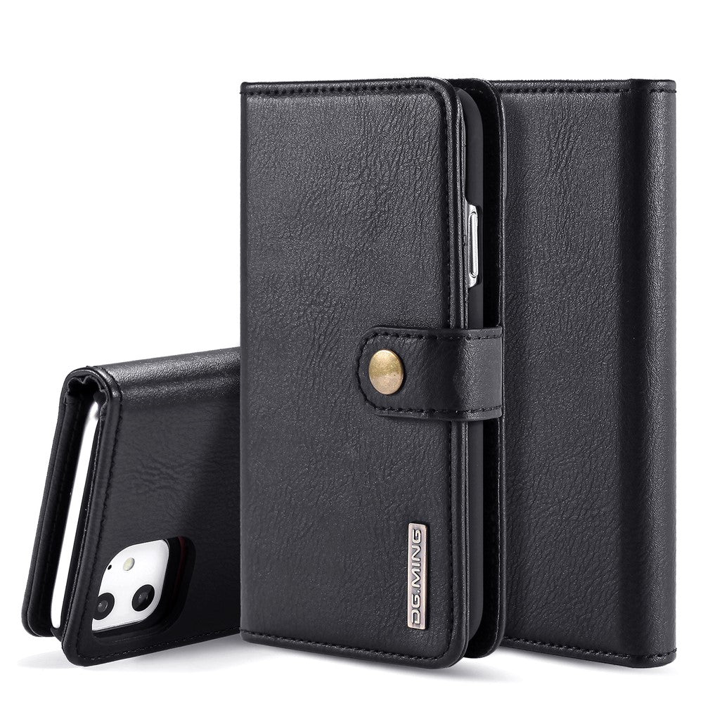 DG.MING Stylish Anti-fingerprint Easy Detechable Split Leather Wallet Flip Folio Case Stand Shockproof PC Inner Cover for iPhone 11 6.1 inch (2019)