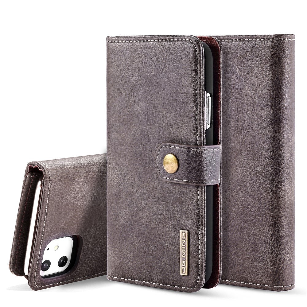 DG.MING Stylish Anti-fingerprint Easy Detechable Split Leather Wallet Flip Folio Case Stand Shockproof PC Inner Cover for iPhone 11 6.1 inch (2019)