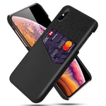 Cloth Splicing PU Leather Coated PC Hard Case with Card Slot for iPhone XS Max 6.5 inch