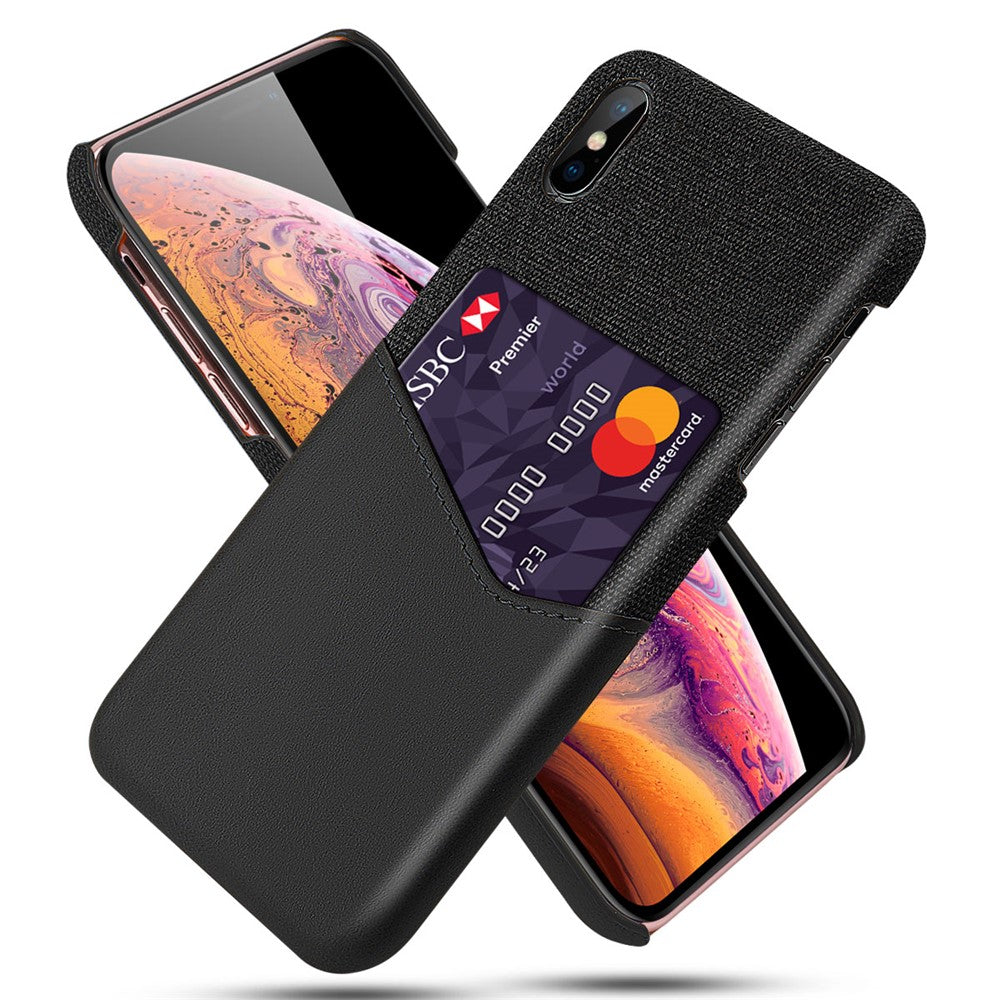 Cloth Splicing PU Leather Coated PC Hard Case with Card Slot for iPhone XS Max 6.5 inch