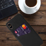Cloth Splicing PU Leather Coated PC Hard Case with Card Slot for iPhone XS Max 6.5 inch
