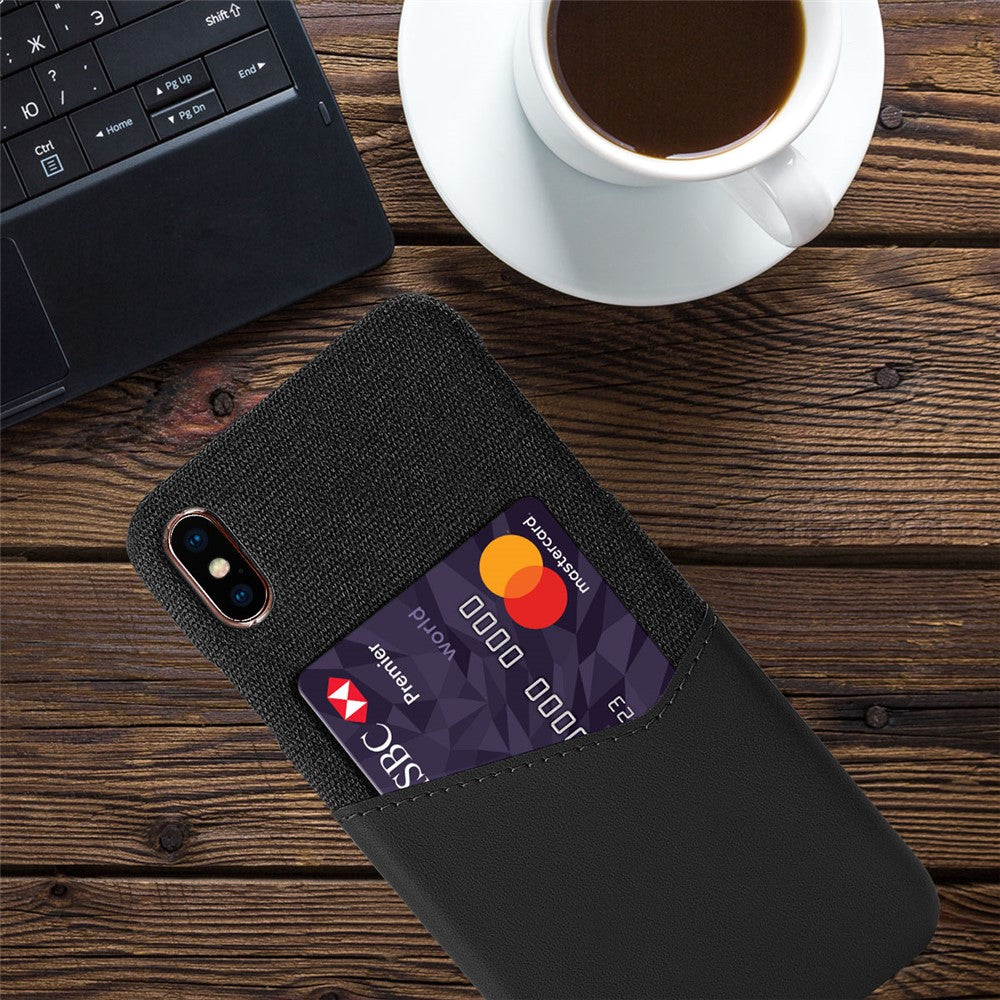 Cloth Splicing PU Leather Coated PC Hard Case with Card Slot for iPhone XS Max 6.5 inch