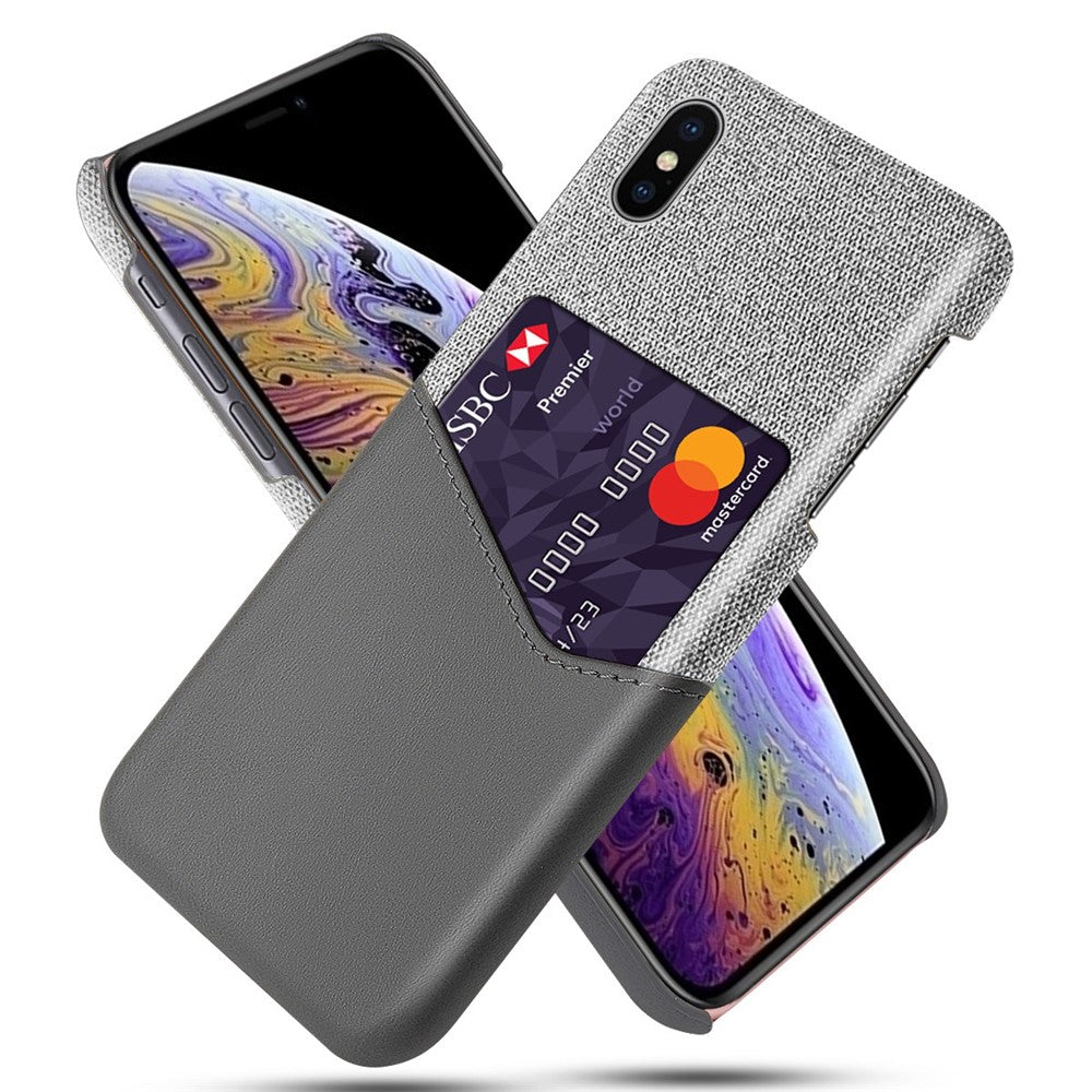 Cloth Splicing PU Leather Coated PC Hard Case with Card Slot for iPhone XS Max 6.5 inch